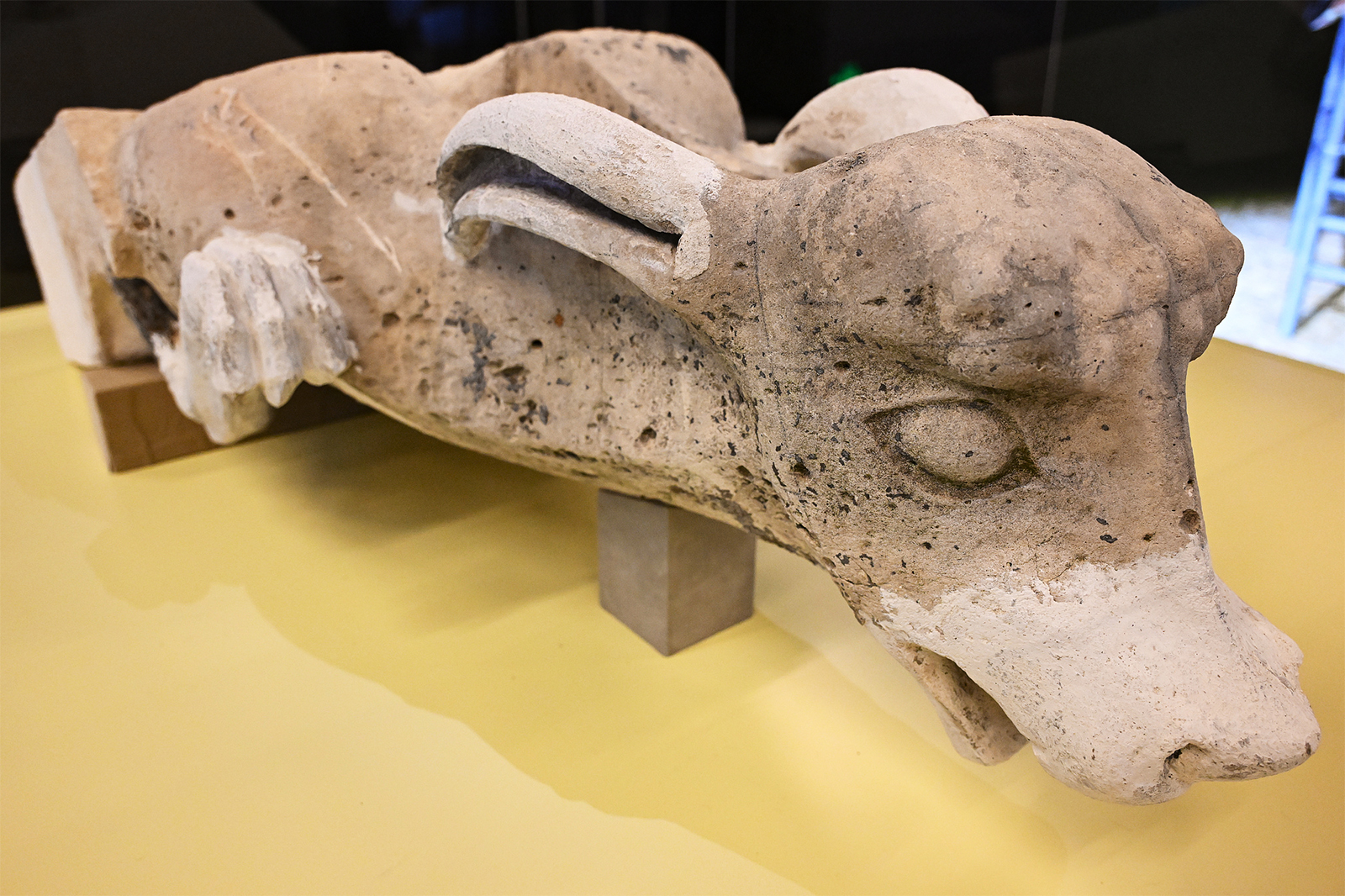 A gargoyle is displayed at an exhibition on the history and restoration of Notre-Dame de Paris at the National Museum of China in Beijing on September 11, 2024. /CFP