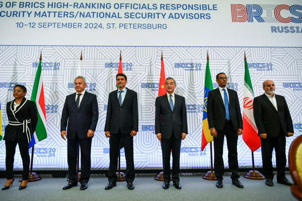 Wang Yi, a member of the Political Bureau of the Communist Party of China Central Committee and director of the Office of the Central Commission for Foreign Affairs, attends the 14th meeting of the BRICS high-ranking officials responsible for security matters and national security advisors in St. Petersburg, Russia, September 11, 2024. /Chinese Foreign Ministry