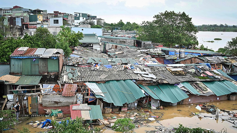 Houses partially submerged by floodwaters in Hanoi, Vietnam, September 10, 2024. /CFP