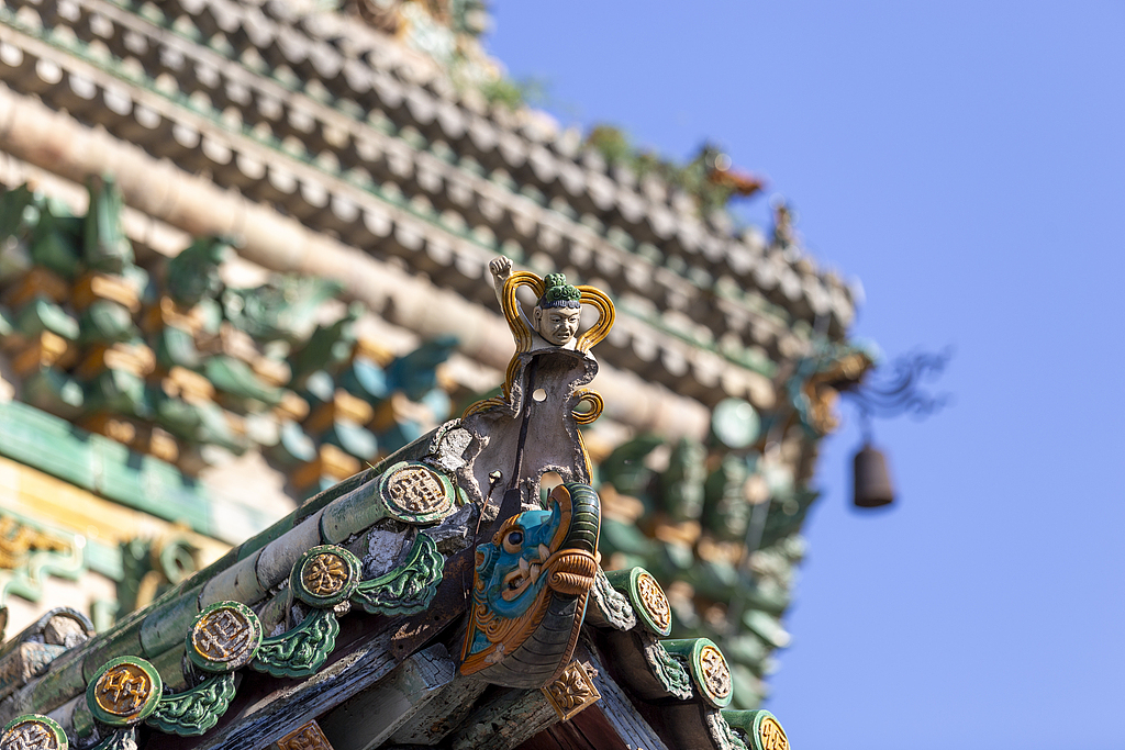 Details of Guangsheng Temple's Feihong Pagoda are seen in Linfen, Shanxi Province on September 12, 2024. /CFP