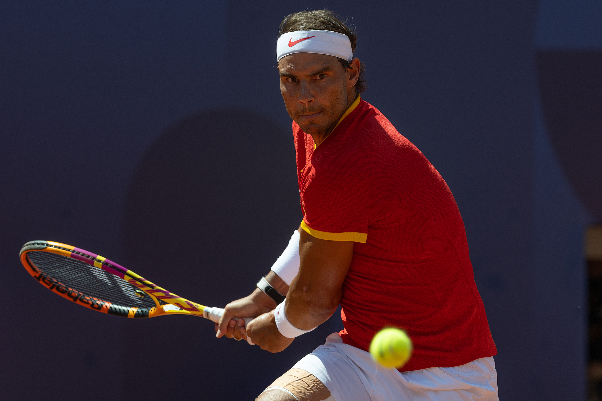 Rafael Nadal of Spain competes against Novak Djokovic of Serbia in a men's singles tennis match at the 2024 Summer Olympics in Paris, France, July 29, 2024. /CFP