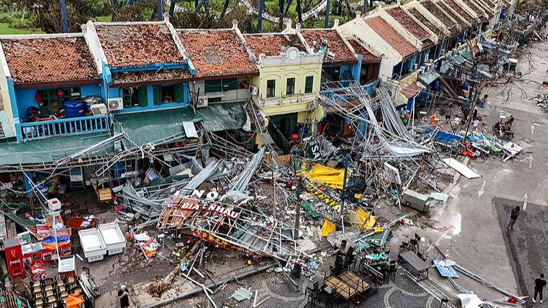 Aerial picture shows damaged buildings and debris on a street after Super Typhoon Yagi hit Ha Long, in Quang Ninh province, Vietnam, September 8, 2024. /CFP