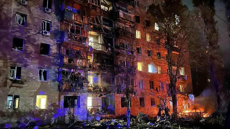 A fire in a residential building following a missile attack in Kursk, Russia, August 11, 2024. /CFP