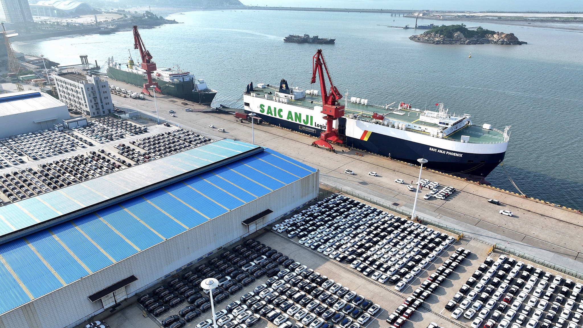 Cars waiting for export at the dock of east China's Jiangsu Province, August 24, 2024. /CFP