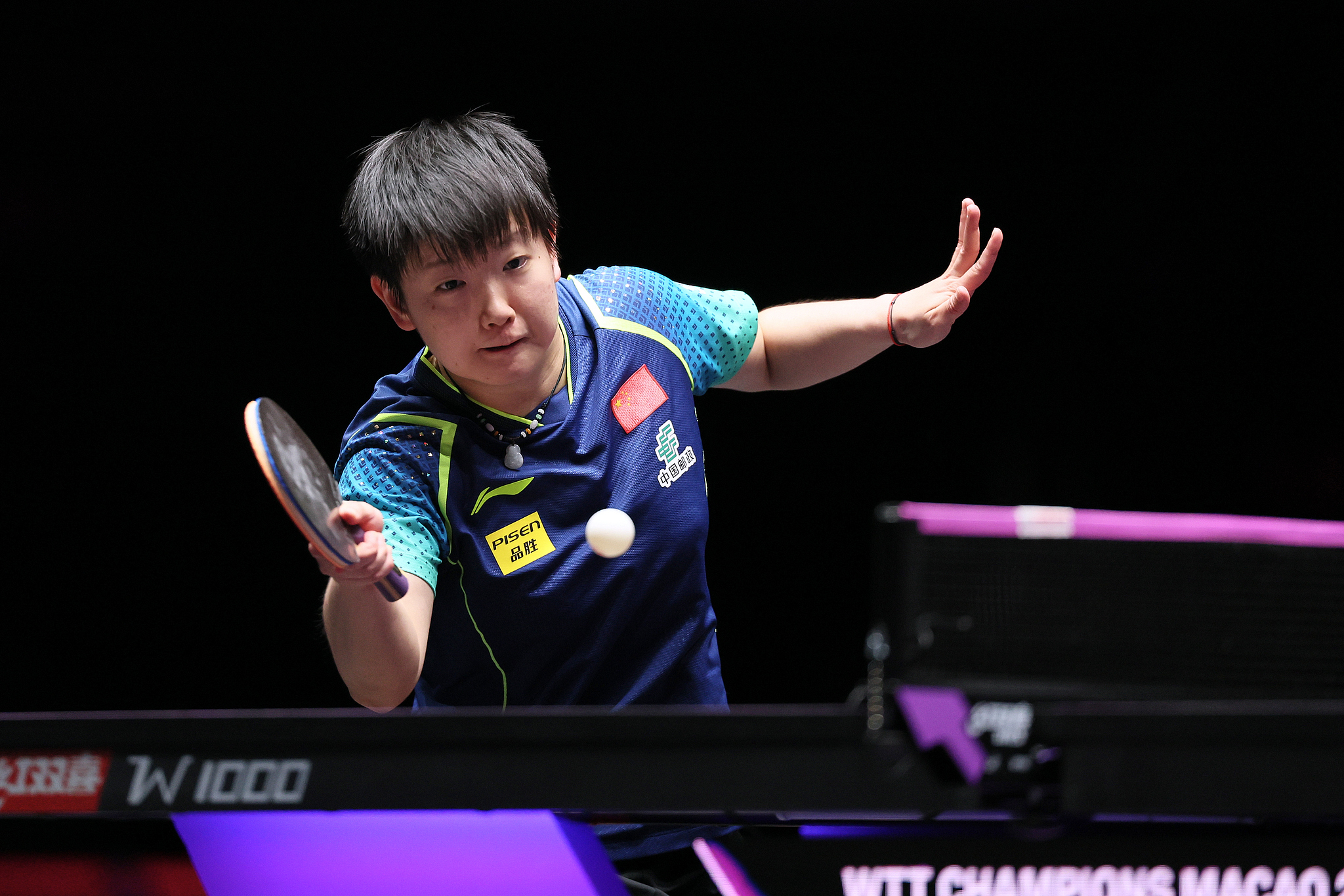 Sun Yingsha of China competes against Miwa Harimoto of Japan in the women's singles semifinals at the World Table Tennis (WTT) Champions Macao in China's Macao Special Administrative Region, September 14, 2024. /CFP