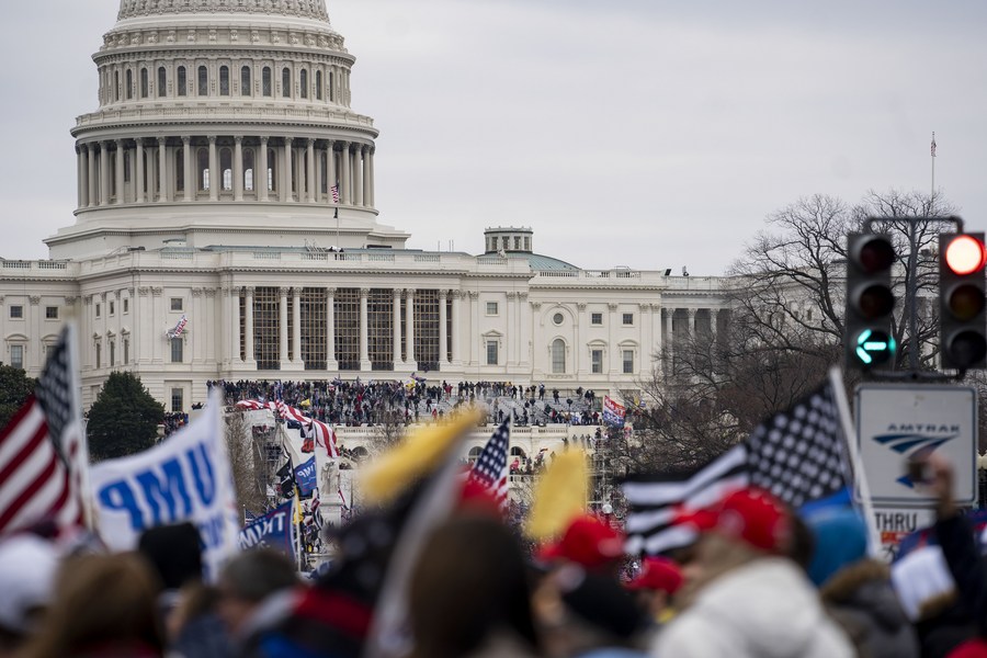 Supporters of then U.S. President Donald Trump gather near the U.S. Capitol building in Washington, D.C., the United States, January 6, 2021. /Xinhua