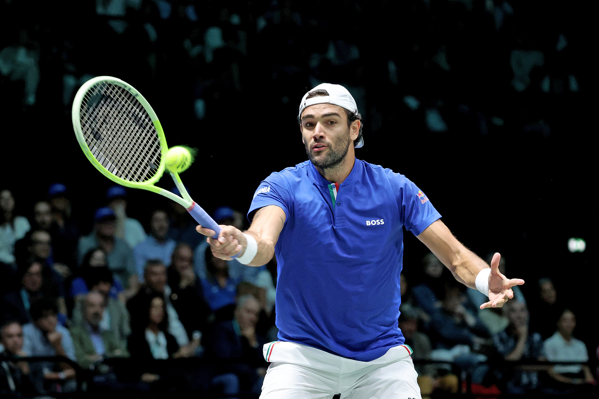 Matteo Berrettini of Italy competes against Botic van de Zandschulp of the Netherlands in the Davis Cup Finals group match in Bologna, Italy, September 15, 2024. /CFP