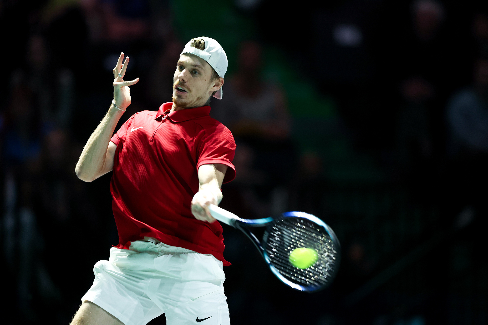 Denis Shapovalov of Canada competes against Dan Evans of Great Britain in the Davis Cup Finals group match in Manchester, England, September 15, 2024. /CFP