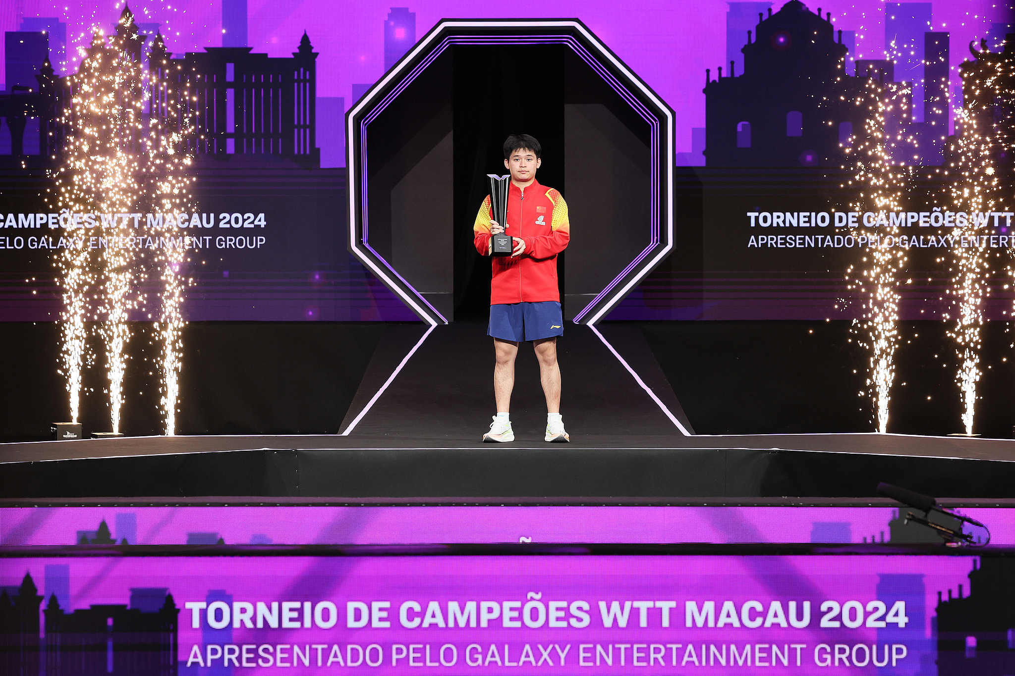 Lin Shidong of wins the men's singles title at the World Table Tennis Champions Macao in China's Macao Special Administrative Region, Spetember 15, 2024. /CFP