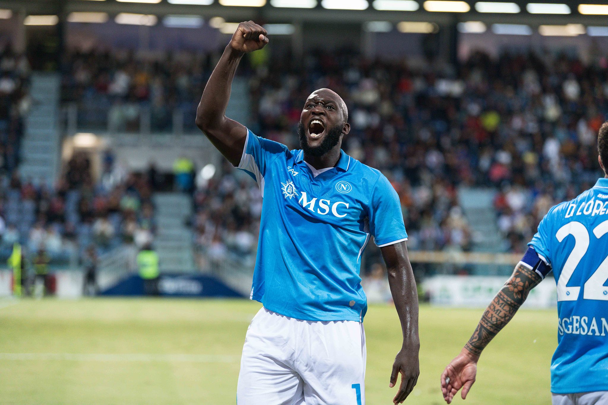 Romelu Lukaku of Napoli celebrates after scoring a goal in the Serie A game against Cagliari at Unipol Domus Stadium in Cagliari, Italy, September 15, 2024. /CFP 