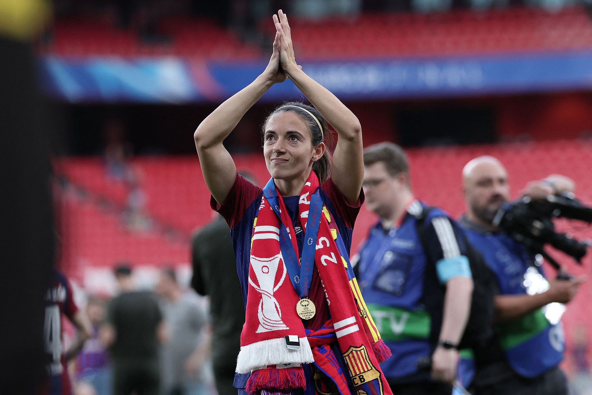 FC Barcelona's Spanish midfielder Aitana Bonmati acknowledges fans after the UEFA Women's Champions League final between FC Barcelona and Olympique Lyonnais at the San Mames stadium in Bilbao, Spain, May 25, 2024. /CFP