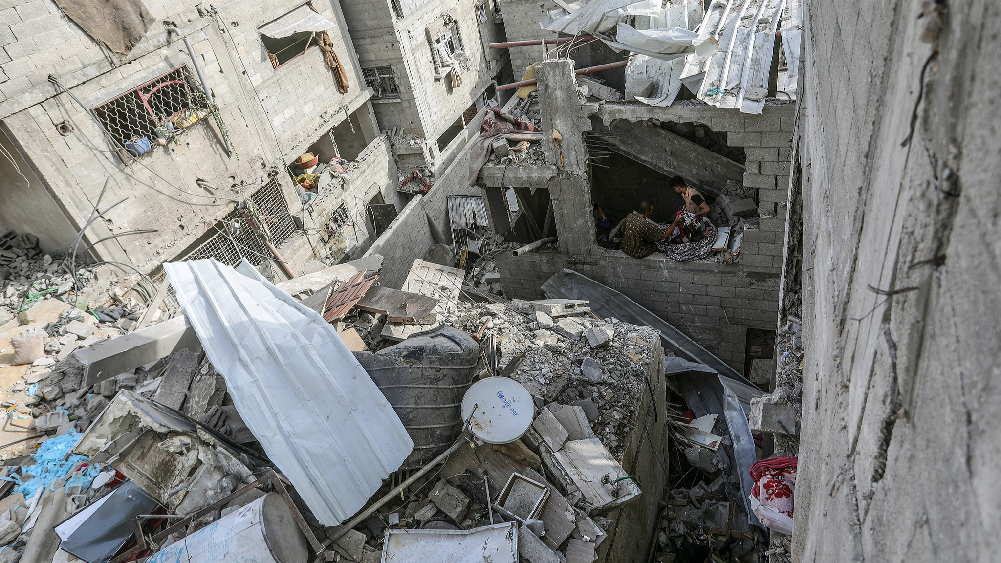 The ruins of a building after an Israeli attack on the Nuseirat refugee camp in Gaza, September 16, 2024. /CFP