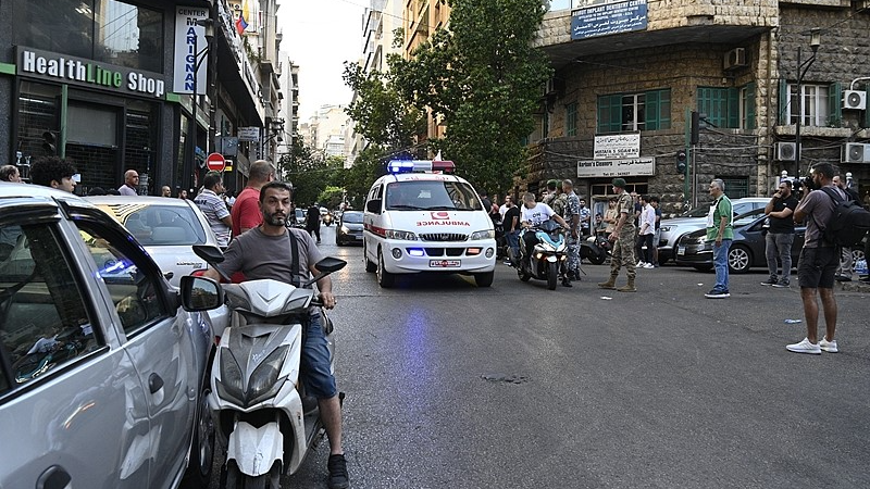 An ambulance arrives at the site after the explosion of the wireless communication devices, known as pagers, and takes injured people to hospital in Beirut, Lebanon, September 17, 2024. /CFP