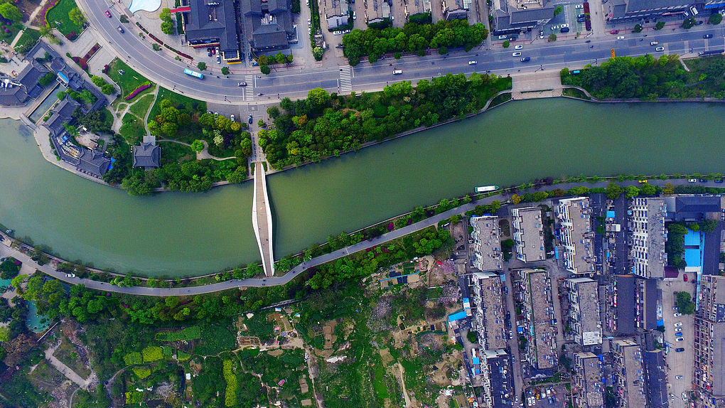 An aerial view of the Grand Canal, Yangzhou City, east China's Jiangsu Province. /CFP