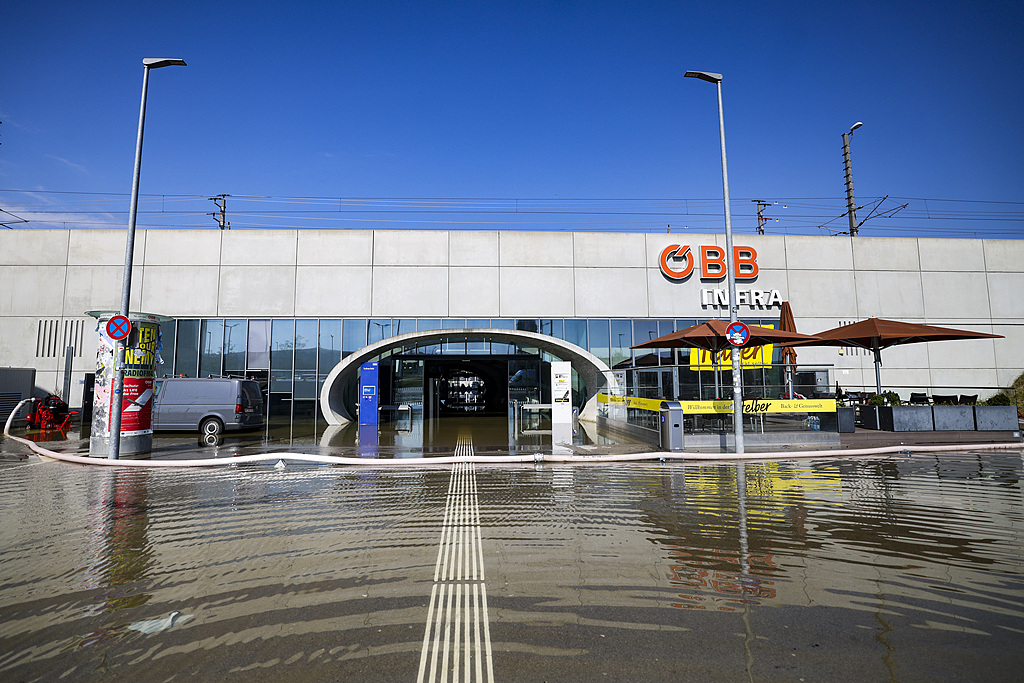 The train station in Tullnerfeld, Austria is completely under water. The fire department has been pumping the floodwater out of the building for days, September 18, 2024. /CFP