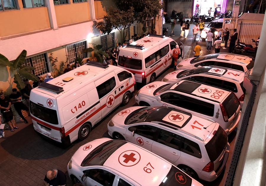 People wait to donate blood for those wounded in pager explosions in Beirut, Lebanon, September 17, 2024. /Xinhua