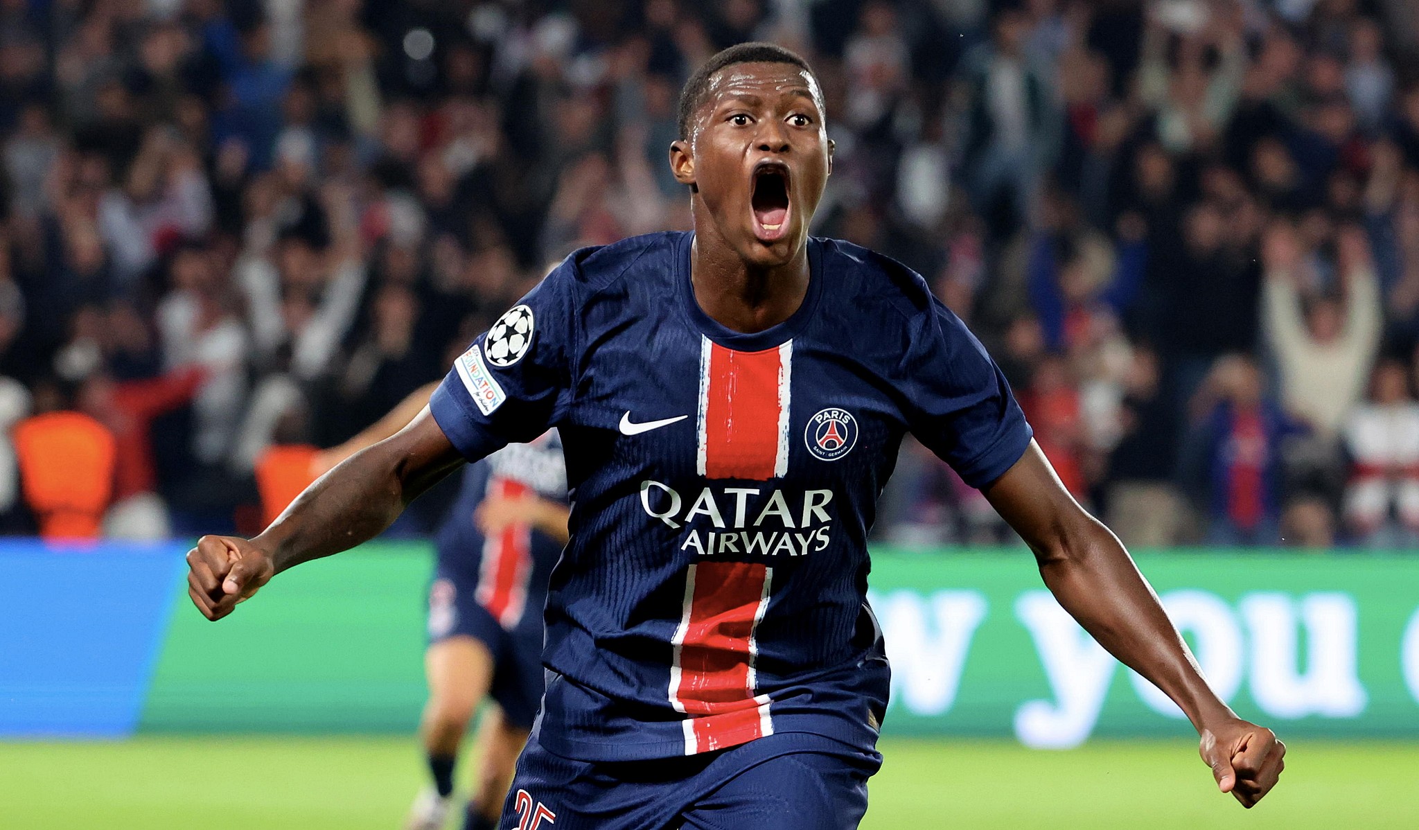 Nuno Mendes of PSG celebrates after scoring a goal against Girona in a UEFA Champions League match at the Parc des Princes in Paris, France, September 18, 2024. /CFP