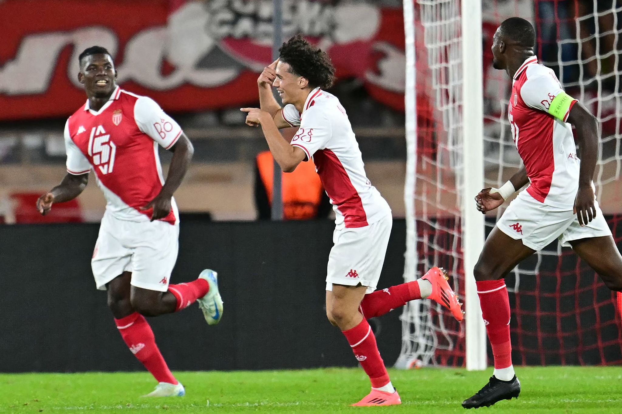 Players of AS Monaco celebrate after scoring a goal in the UEFA Champions League game against Barcelona at the Louis II Stadium in Monaco, September 19, 2024. /CFP