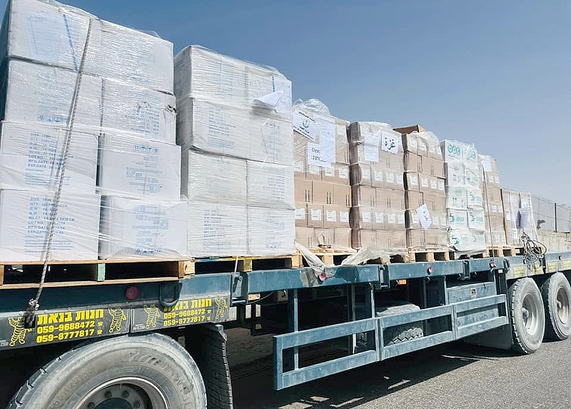 Five trucks carrying medicines and medical supplies sent by the Palestinian Ministry of Health arrive in Gaza City, Gaza, September 20, 2024. /CFP