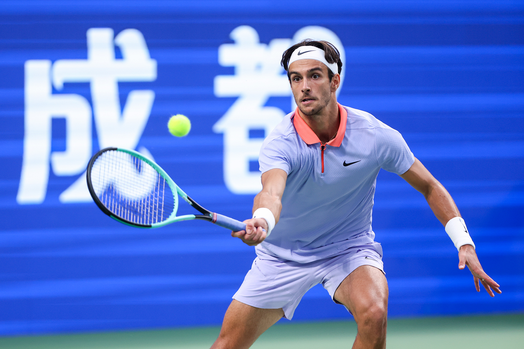 Lorenzo Musetti of Italy hits a forehand at the ATP Chengdu Open in Chengdu, China, September 21, 2024. /CFP