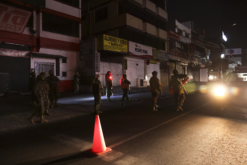 Members of the military patrol the Solanda neighborhood during a curfew in Quito, Ecuador, September 19, 2024. /CFP