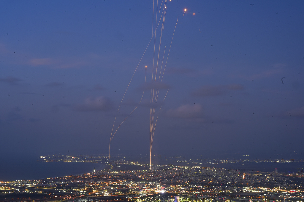 Israeli Iron Dome air defense system fires to intercept rockets that were launched from Lebanon, as seen from Haifa, northern Israel, September 23, 2024. /CFP