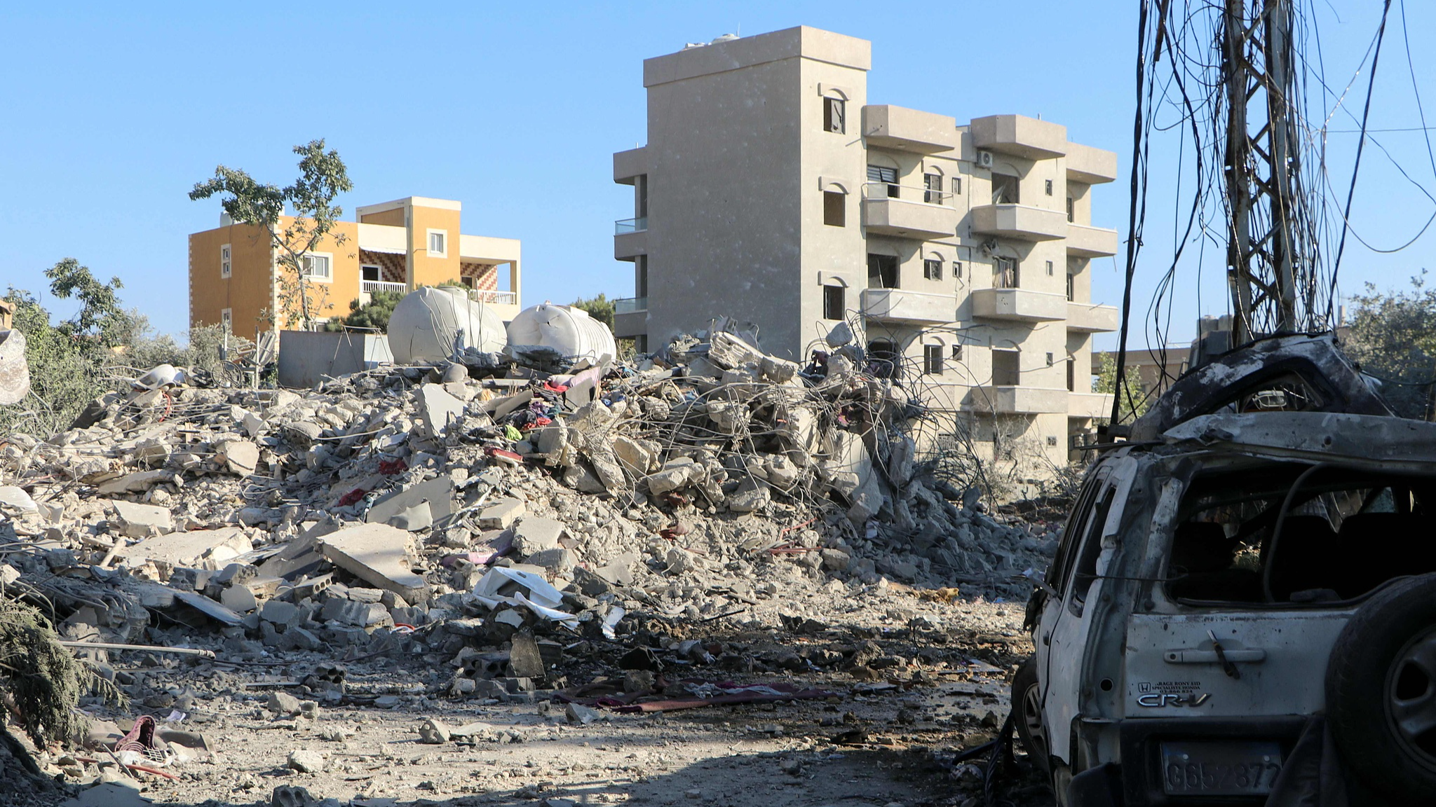 Debris and rubble from a destroyed building lie at the scene of an Israeli strike in southern Lebanon, September 25, 2024. /CFP