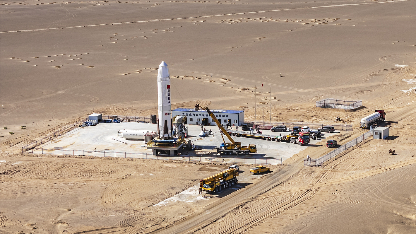 Chinese reusable rocket Nebula-1, developed by Chinese rocket startup Deep Blue Aerospace, prepares a high-altitude vertical recovery flight test in north China's Inner Mongolia Autonomous Region, September 9, 2024. /CFP