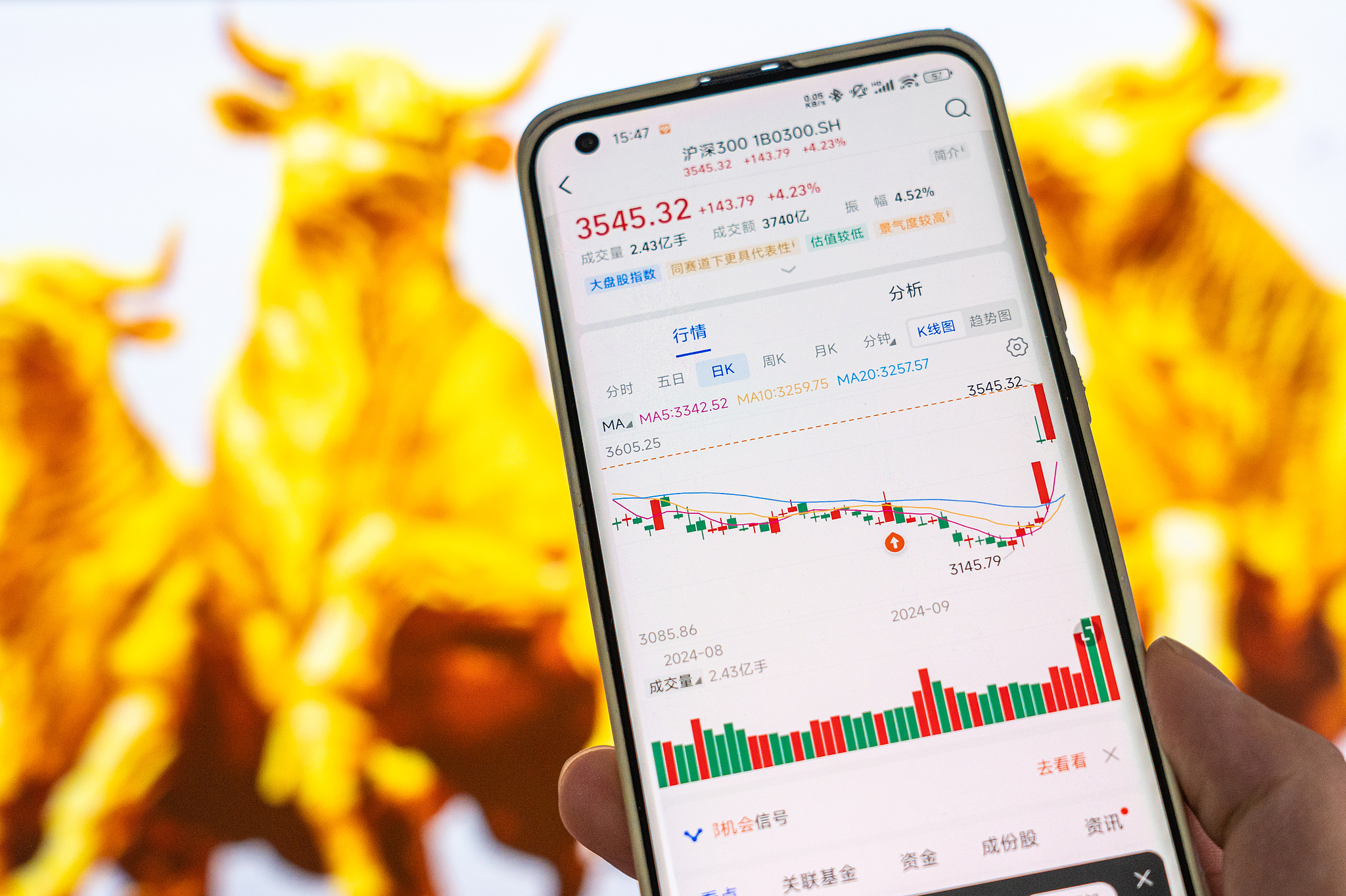 Stock market movement seen on a mobile phone in Ningbo, Zhejiang Province, September 26, 2024. /CFP