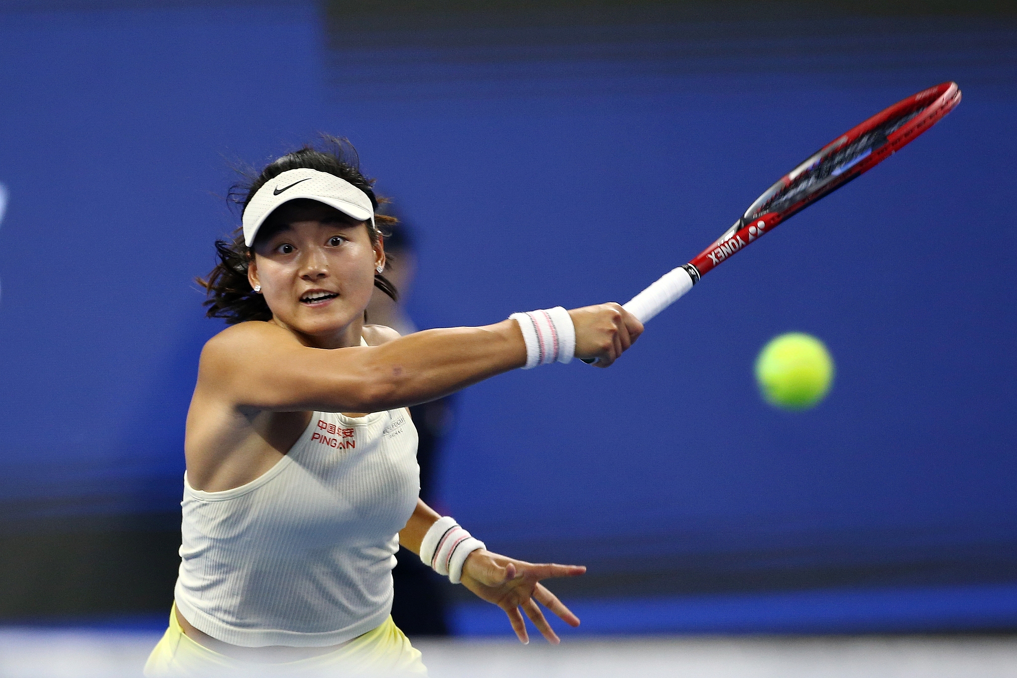 Wang Yafan of China competes in the women's singles first-round match against Ashlyn Krueger of the U.S. at the China Open in Beijing, September 26, 2024. /CFP