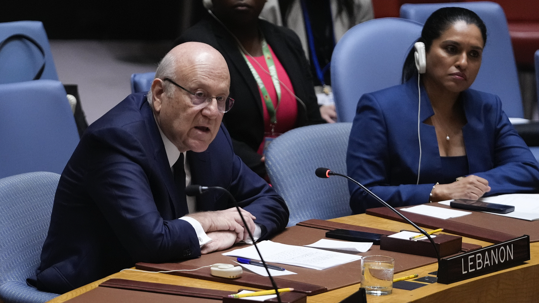 Lebanon's Prime Minister Najib Mikati speaks during a meeting of the UN Security Council at UN headquarters in New York, U.S., September 25, 2024. /CFP