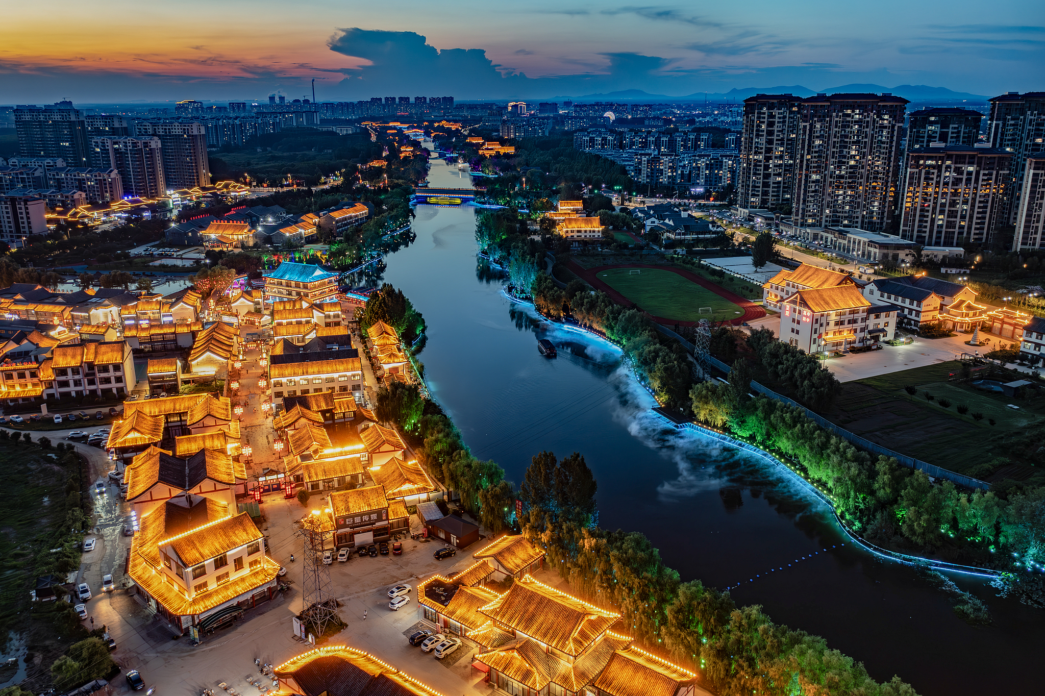 A night view of Qufu, Shandong Province is seen on July 29, 2024. /CFP