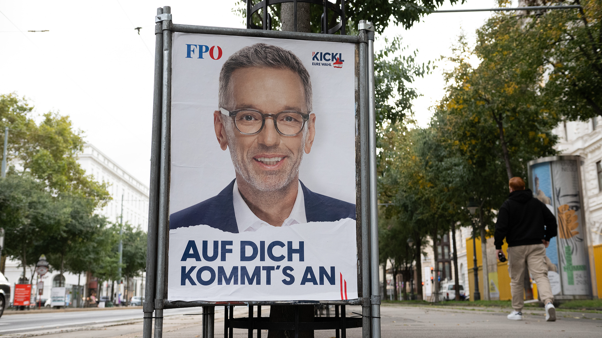 An election campaign billboard shows Herbert Kickl of the Freedom Party of Austria (FPO) in Vienna, Austria, September 24, 2024. /CFP