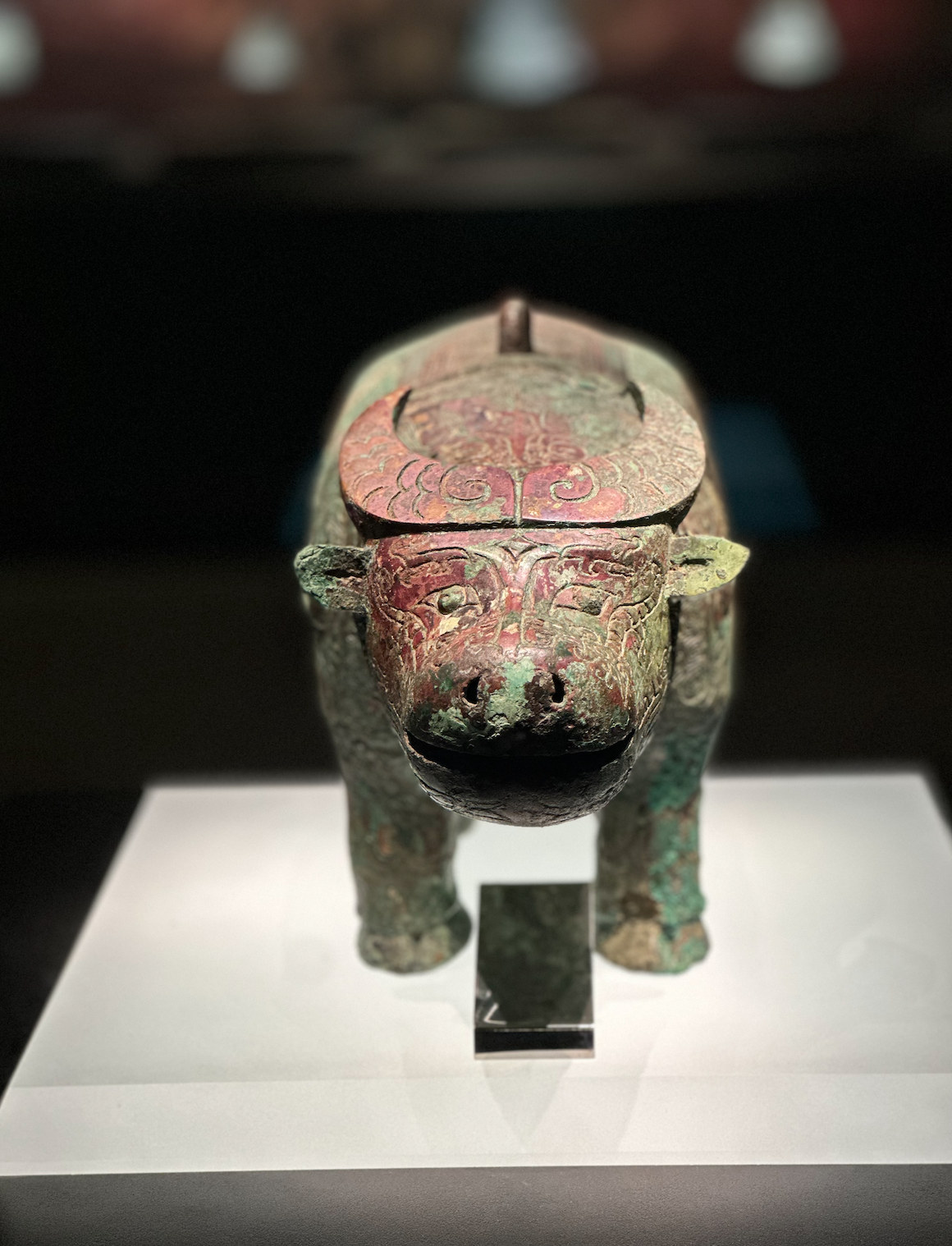 A bronze buffalo vessel is seen on display at the newly opened Yinxu Museum in Anyang, Henan Province on September 23, 2024. /CGTN