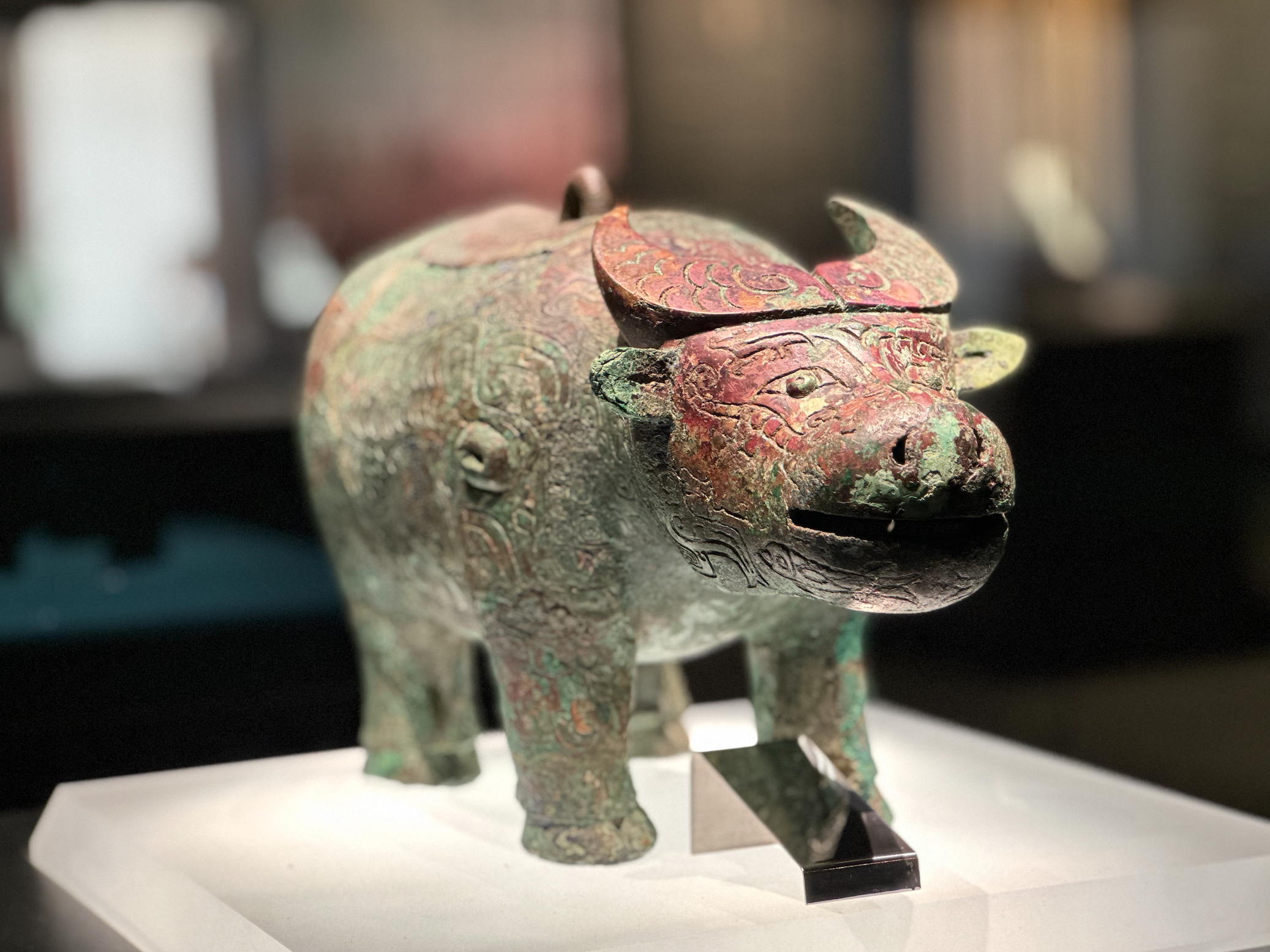 A bronze buffalo vessel is seen on display at the newly opened Yinxu Museum in Anyang, Henan Province on September 23, 2024. /CGTN