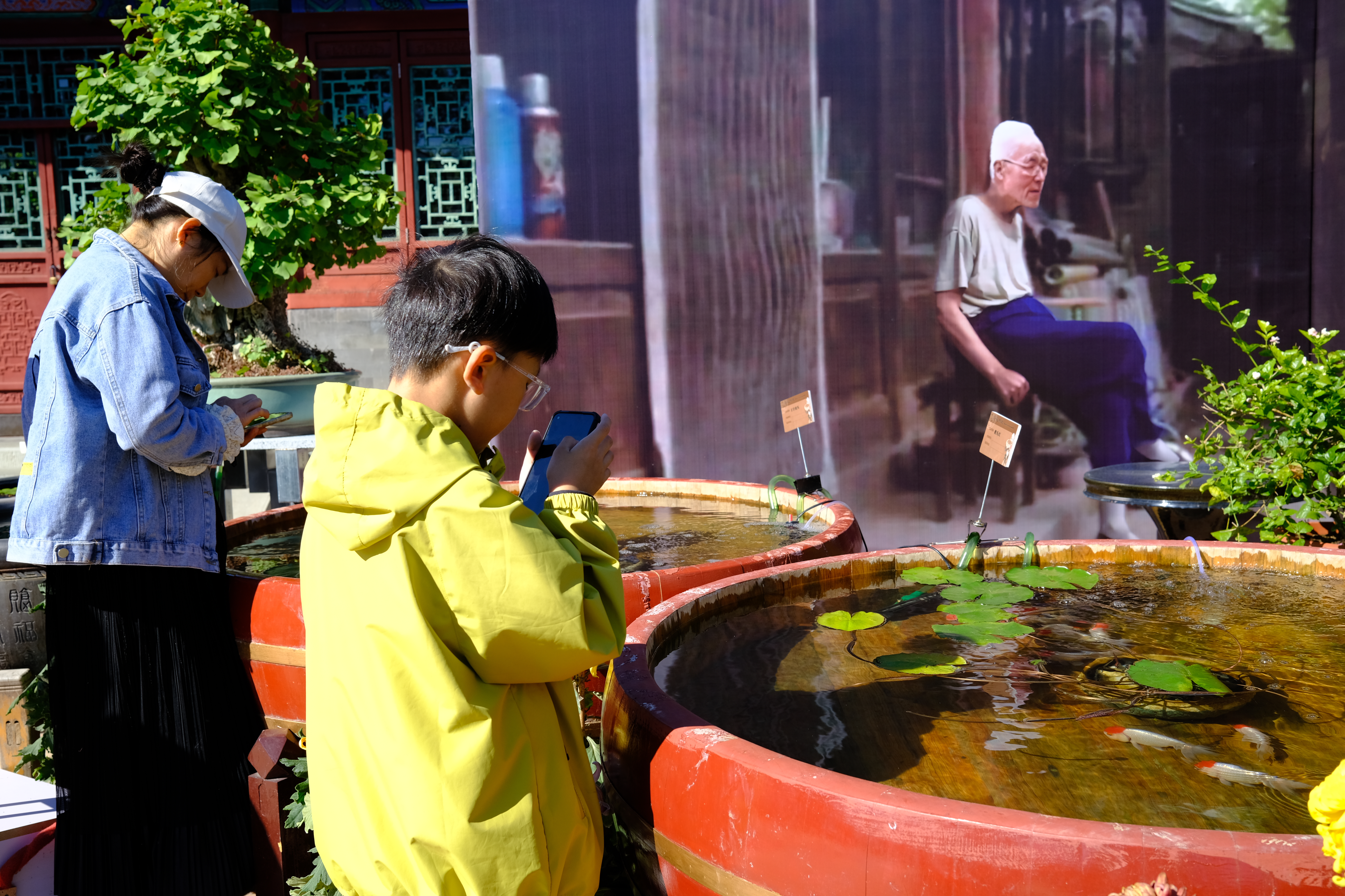 The display area honoring goldfish master Liu Jingchun at Prince Kung's Palace, Beijing, China, October 1, 2024. /CGTN