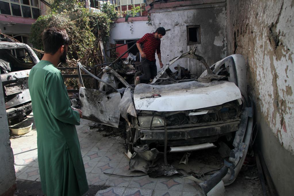 Damaged vehicles at the site of the U.S. airstrike in Kabul, capital of Afghanistan, September 2, 2021. /Xinhua