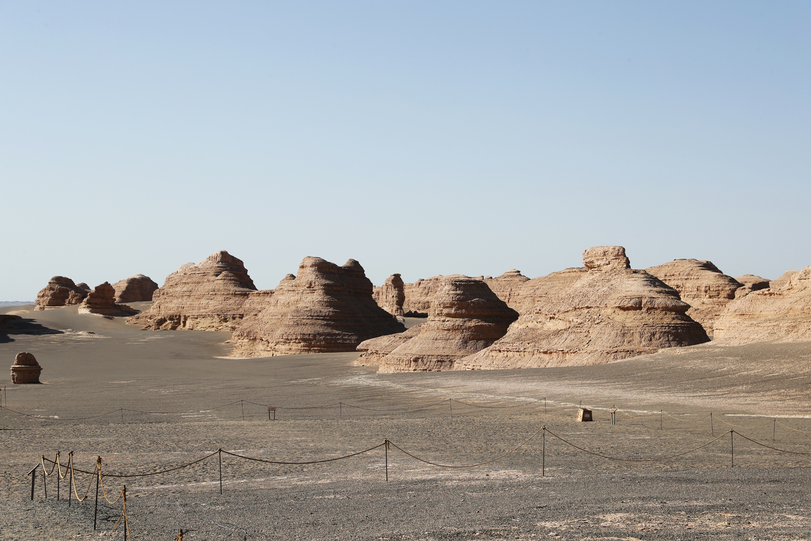 Huge wind-eroded rocks are seen at Dunhuang Yardang National Geopark in Gansu Province. /CGTN