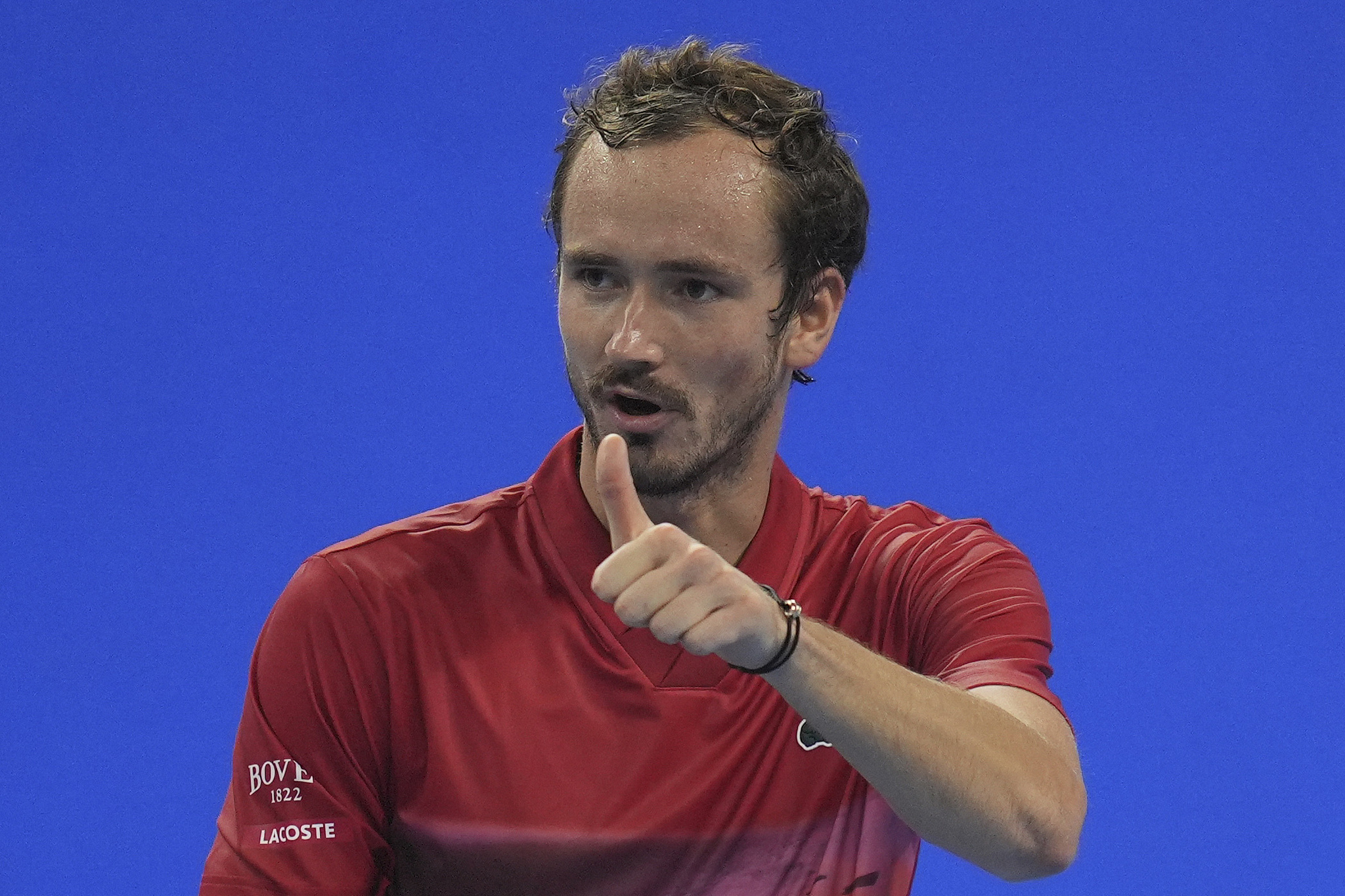 Daniil Medvedev of Russia gives a thumbs-up gesture after defeating Adrian Mannarino of France (not pictured) in the men's singles round of 16 at the China Open in Beijing, China, September 28, 2024. /CFP