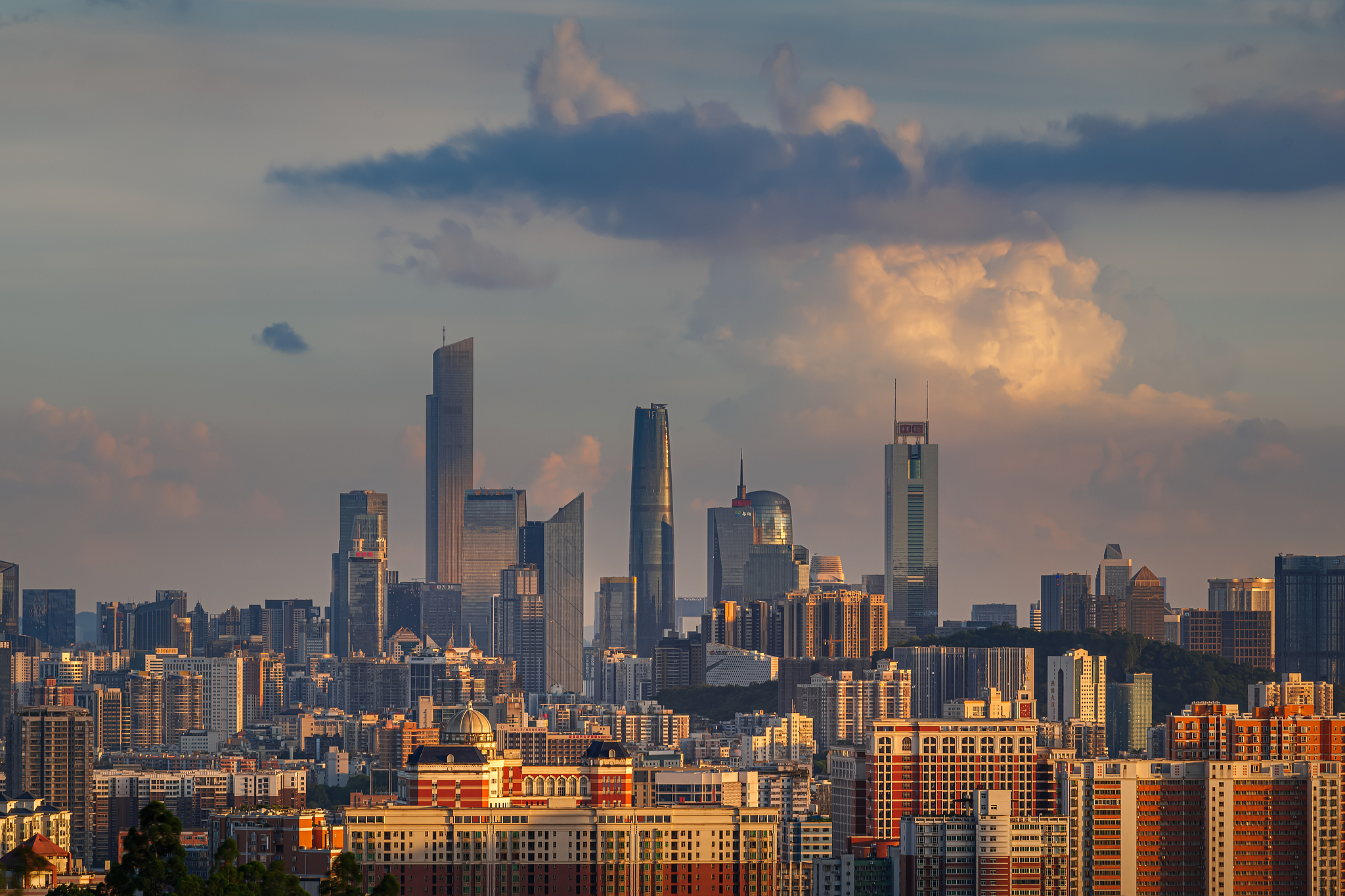 A view of the skyline of Guangzhou's central business district at sunset in south China's Guangdong Province, July 11, 2024. /CFP