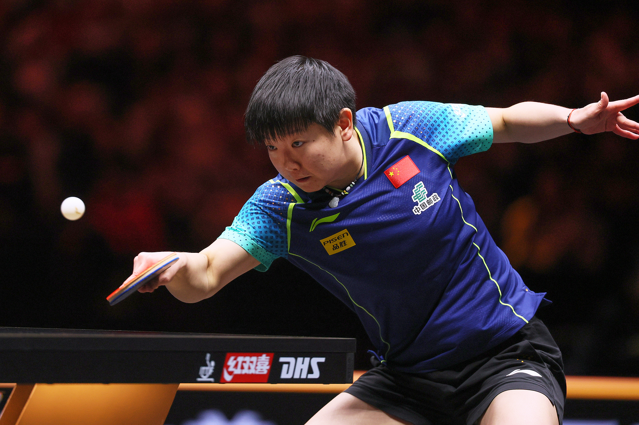 Sun Yingsha hits a shot against Chinese compatriot Kuai Man in the women's singles second round at the World Table Tennis (WTT) China Smash in Beijing, October 1, 2024. /CFP