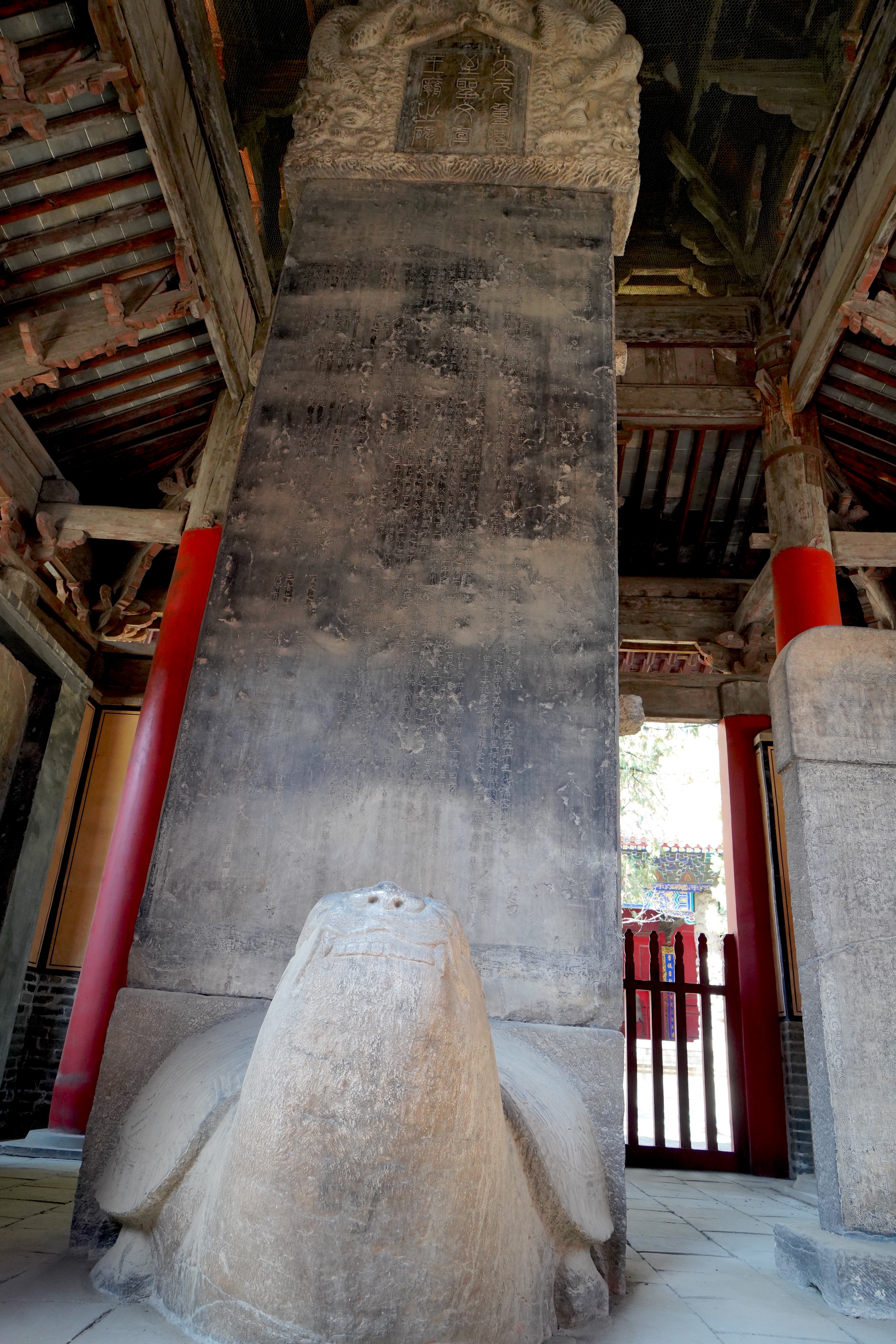 A stone stele is pictured at the Temple of Confucius in Qufu, Shandong Province. /CGTN