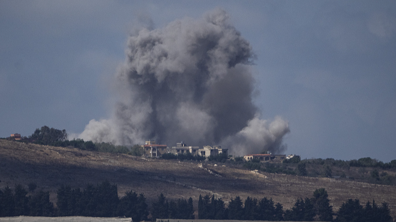 An Israeli air strike hits an area in southern Lebanon as seen from northern Israel, October 2, 2024. /CFP