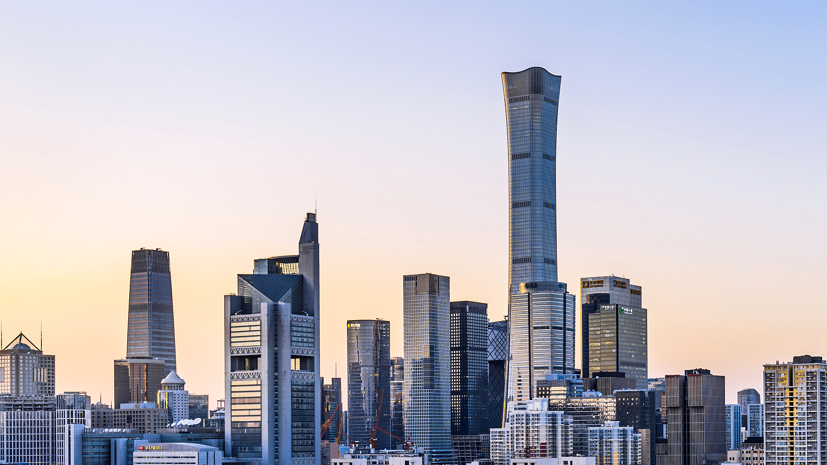 The skyline of the central business district in Guomao, Beijing, China. /CFP