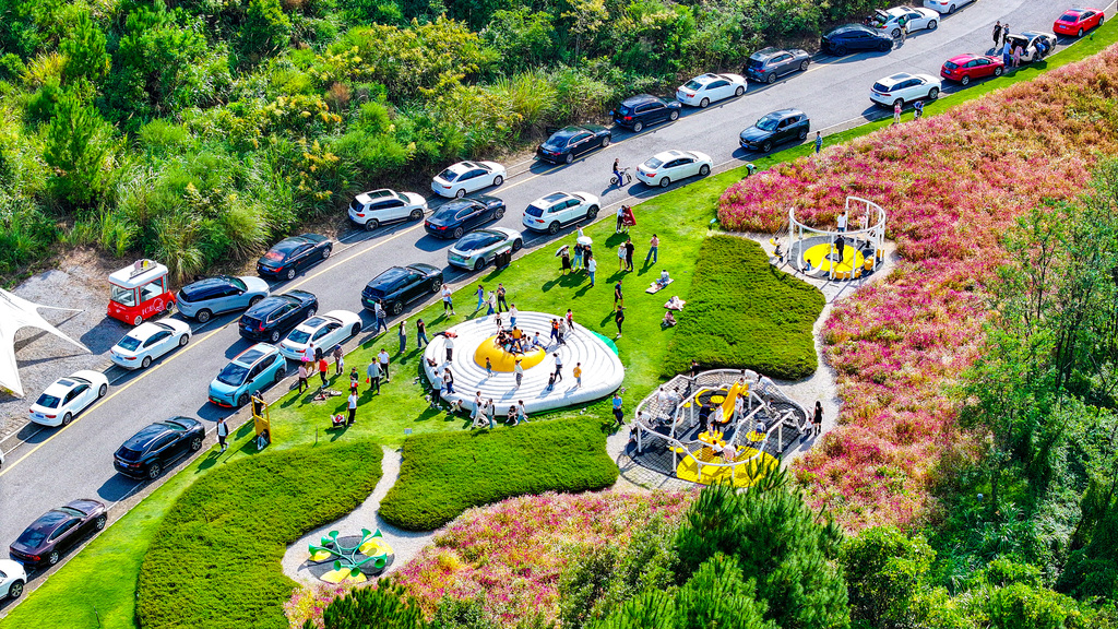 Tourists visit Qiandao Lake Ideal Garden in Chun'an County, Hangzhou, Zhejiang Province on October 3, 2024. The garden has a unique natural ecology and artistic landscapes. /CFP