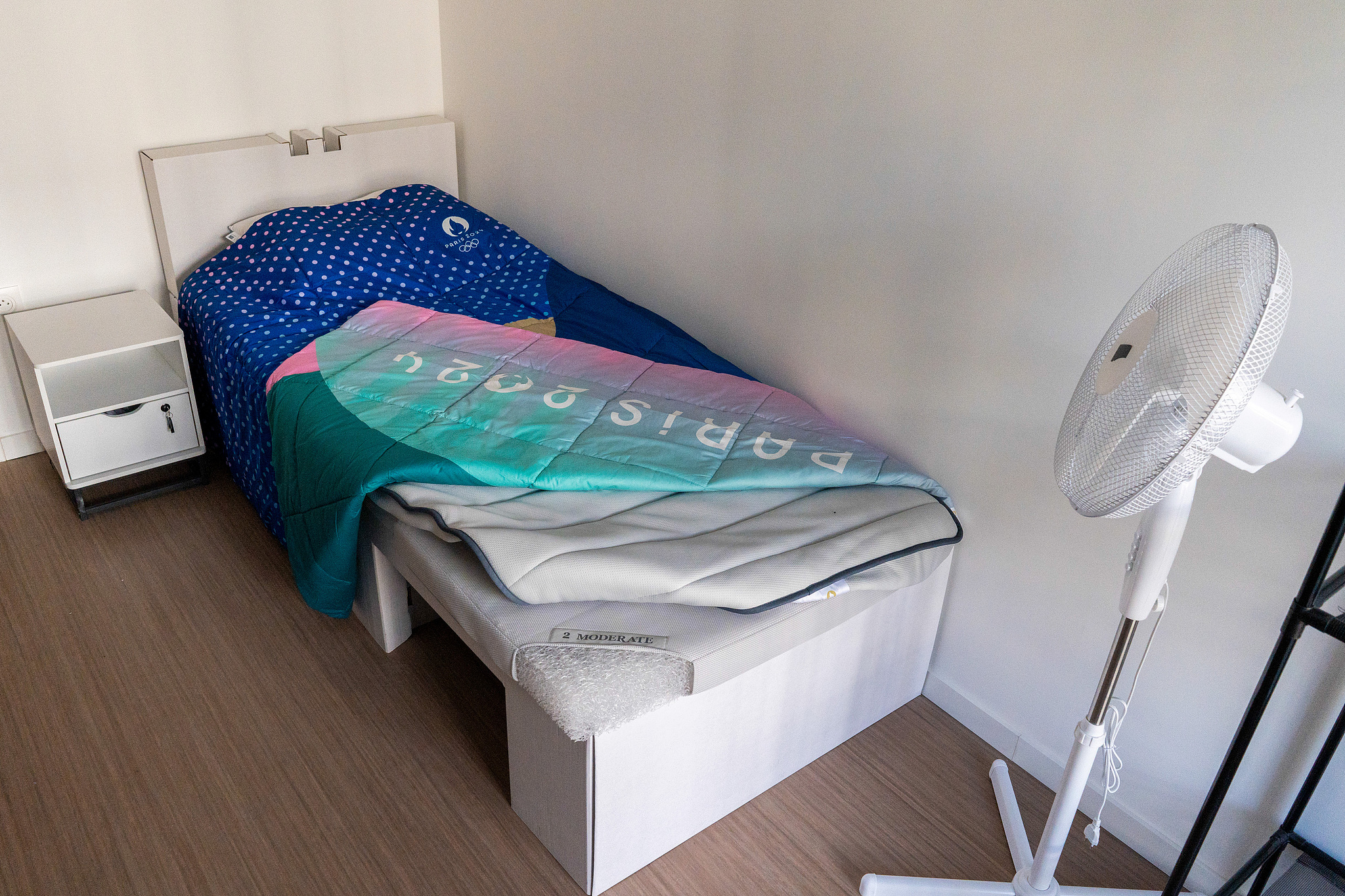 A cardboard bed in the Olympic Village in Paris, France. /CFP