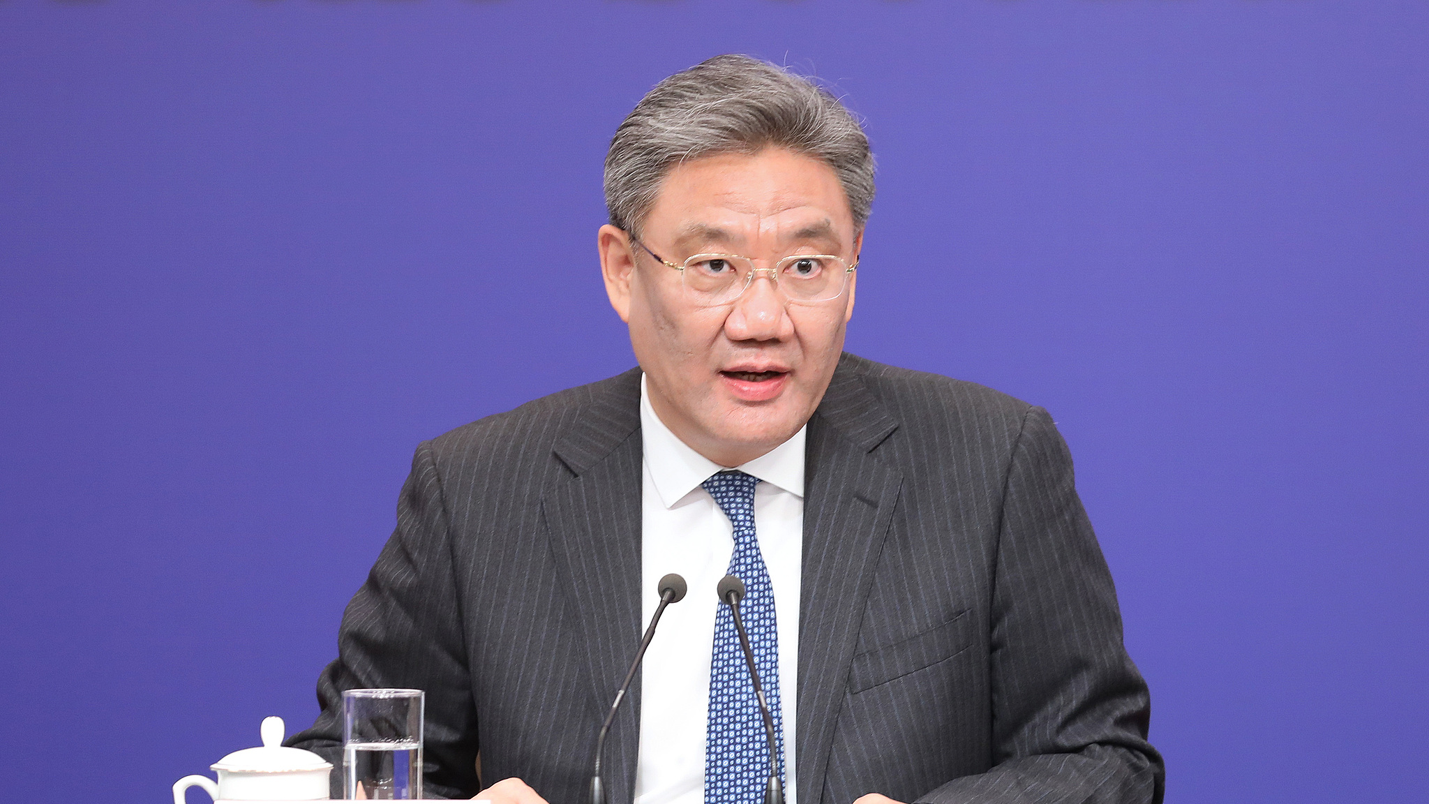 China's Minister of Commerce Wang Wentao speaks at a press conference in Beijing, March 6, 2024. /CFP