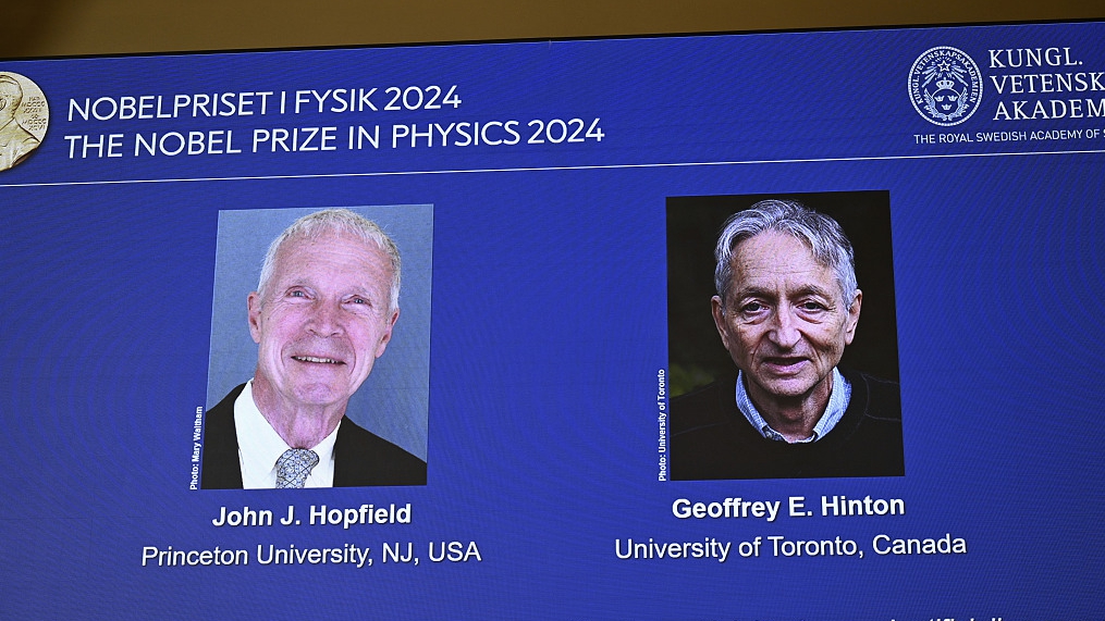 Scientists John Hopfield and Geoffrey Hinton win the 2024 Nobel Prize in Physics, October 8, 2024. /CFP