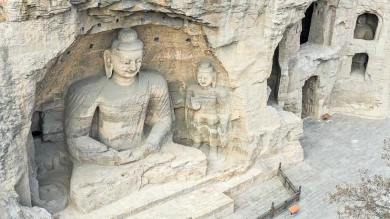 A Buddha statue at the Yungang Grottoes in Datong, north China's Shanxi Province, May 11, 2022. /Xinhua