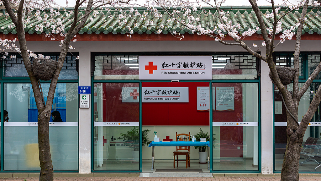 File photo: A Red Cross first aid station in Wuxi City, Jiangsu Province, China./CFP 